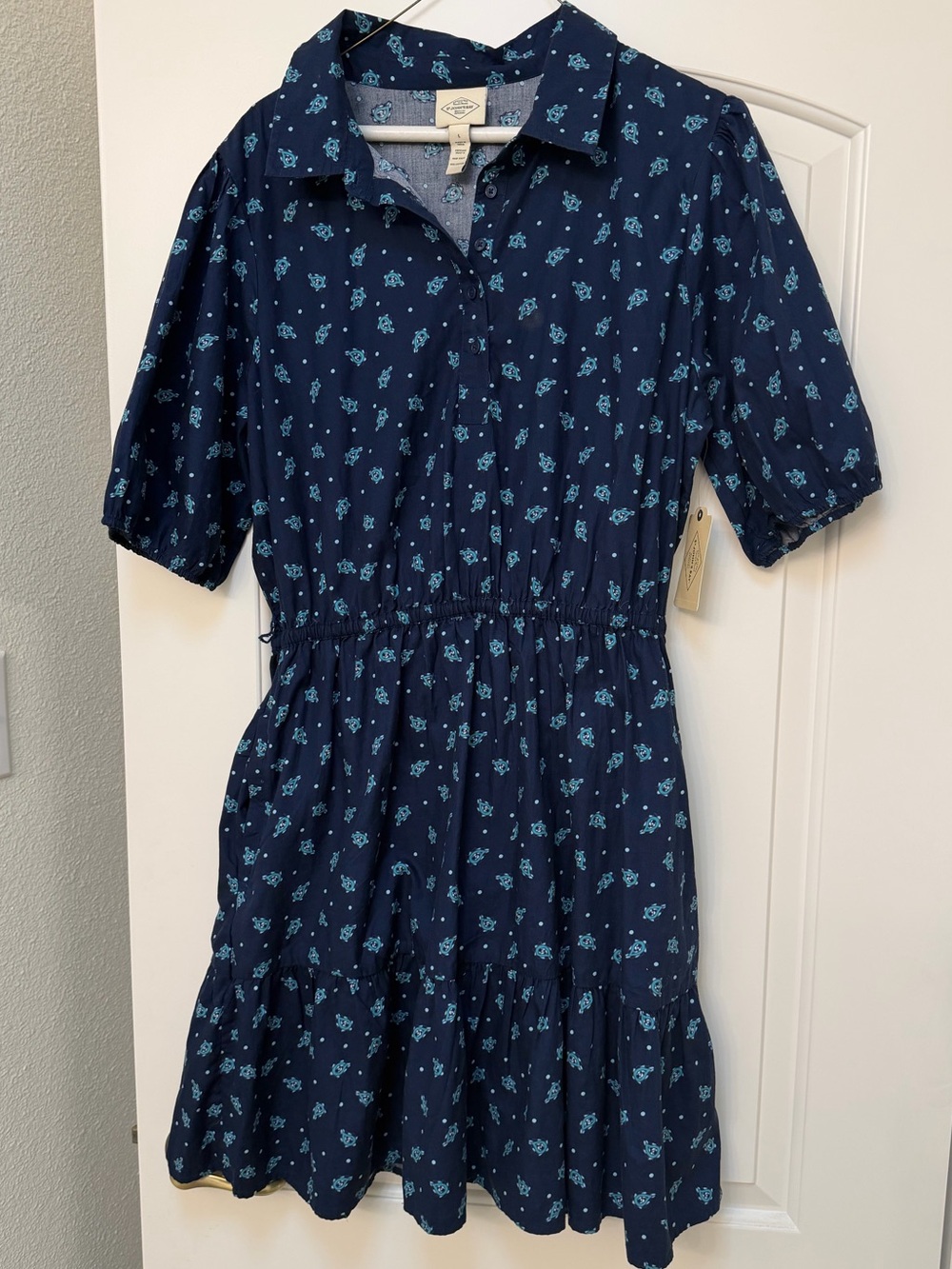 NWT St. John's Bay Navy Blue paisley Short-Sleeve Shirt Dress